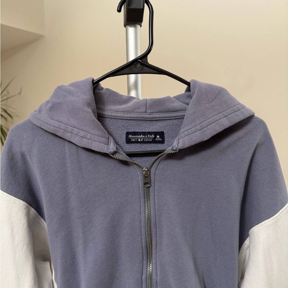 Women’s | Abercrombie Cropped Zip Up Hoodie Blue Colorblock | Medium - Picture 3 of 7